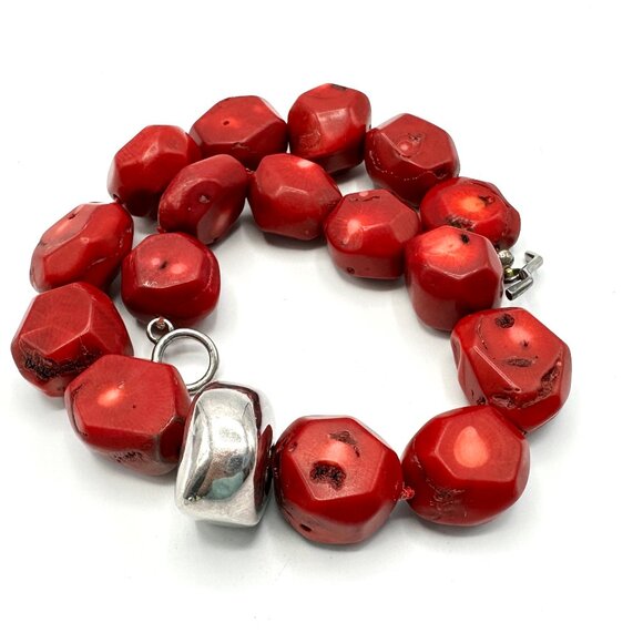 Extra Chonky Coral and Sterling Silver 16" Necklace – Vintage 1990s Y2K — EUC - Picture 7 of 10